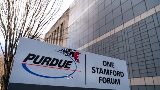 Purdue Pharma headquarters stands in downtown Stamford, April 2, 2019 in Stamford, Connecticut.