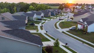 Aerial view of suburban neighborhood