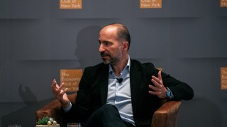 Uber CEO Dara Khosrowshahi speaks at a meeting of the Economic Club of New York in Manhattan on December 4, 2019 in New York City.