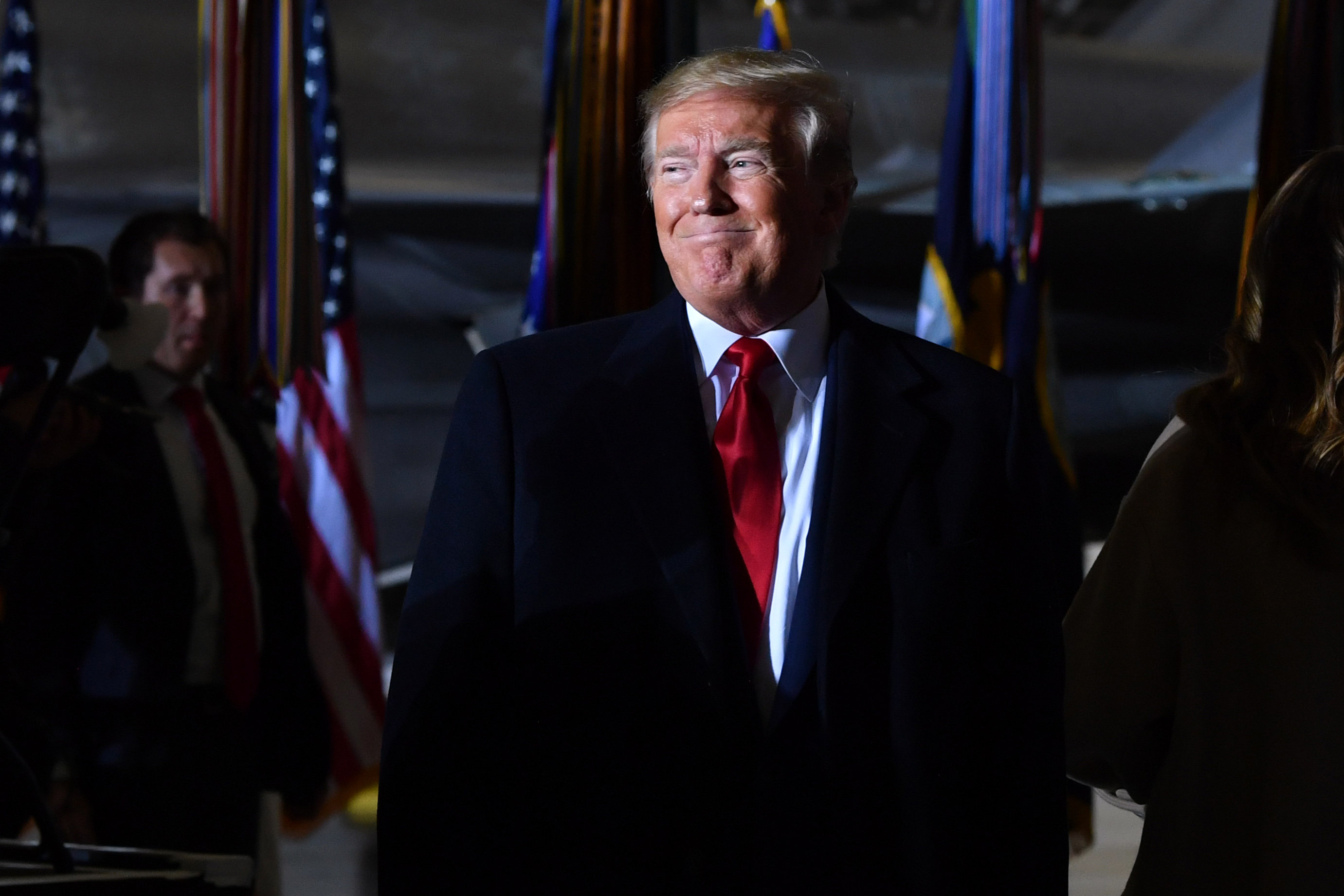 President Donald Trump looks on during a signing ceremony on S.1790, the “National Defense Authorization Act for FY2020” at Joint Base Andrews, Maryland, on Dec. 20, 2019.