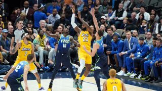 LeBron James #23 of the Los Angeles Lakers passes the ball during the game against the Dallas Mavericks on January 10, 2020 at the American Airlines Center in Dallas.