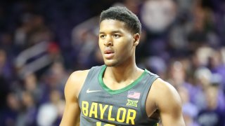 Baylor Bears guard Jared Butler (12) in the second half of a Big 12 basketball game between the Baylor Bears and Kansas State Wildcats on February 3, 2020 at Bramlage Coliseum in Manhattan, KS.