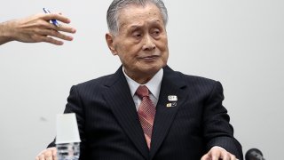 In this March 24, 2020, file photo, Tokyo 2020 president Yoshiro Mori attends a press conference in Tokyo.