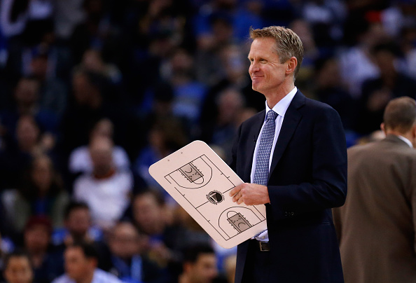 OAKLAND, CA - JANUARY 22: Head coach Steve Kerr of the Golden State Warriors stands on the side of the court during a time out of their game against the Indiana Pacers at ORACLE Arena on January 22, 2016 in Oakland, California. This is Kerr's first game of the season. NOTE TO USER: User expressly acknowledges and agrees that, by downloading and or using this photograph, User is consenting to the terms and conditions of the Getty Images License Agreement. (Photo by Ezra Shaw/Getty Images)