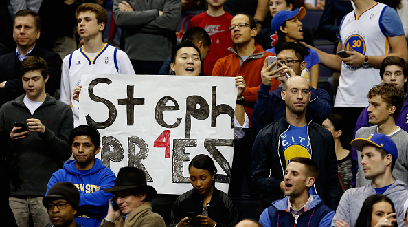 WASHINGTON, DC - FEBRUARY 03: A fan holds up a sign before the start of the Golden State Warriors and Washington Wizards game at Verizon Center on February 3, 2016 in Washington, DC. NOTE TO USER: User expressly acknowledges and agrees that, by downloading and or using this photograph, User is consenting to the terms and conditions of the Getty Images License Agreement. (Photo by Rob Carr/Getty Images)