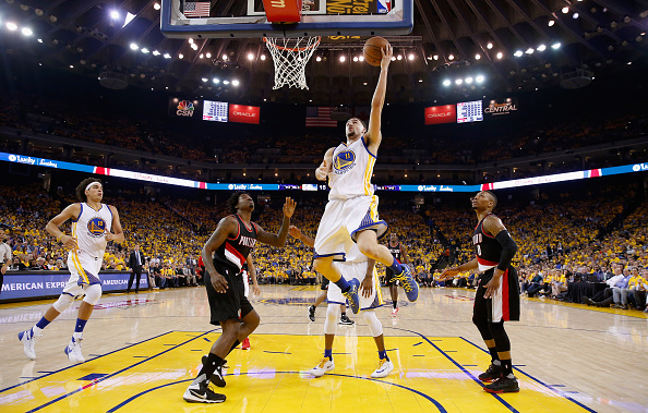 OAKLAND, CA - MAY 03: Klay Thompson #11 of the Golden State Warriors goes up for a shot against the Portland Trail Blazers during Game Two of the Western Conference Semifinals during the 2016 NBA Playoffs on May 3, 2016 at Oracle Arena in Oakland, California. NOTE TO USER: User expressly acknowledges and agrees that, by downloading and or using this photograph, User is consenting to the terms and conditions of the Getty Images License Agreement. (Photo by Ezra Shaw/Getty Images)