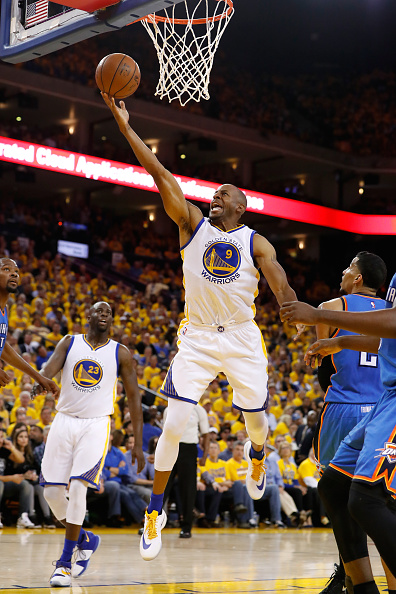 OAKLAND, CA - MAY 16: Andre Iguodala #9 of the Golden State Warriors goes up for a shot against the Oklahoma City Thunder during game one of the NBA Western Conference Final at ORACLE Arena on May 16, 2016 in Oakland, California. NOTE TO USER: User expressly acknowledges and agrees that, by downloading and or using this photograph, User is consenting to the terms and conditions of the Getty Images License Agreement. (Photo by Christian Petersen/Getty Images)