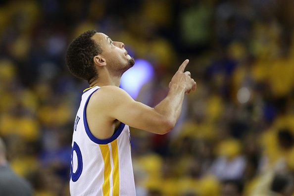 OAKLAND, CA - MAY 26: Stephen Curry #30 of the Golden State Warriors reacts after a play against the Oklahoma City Thunder during Game Five of the Western Conference Finals during the 2016 NBA Playoffs at ORACLE Arena on May 26, 2016 in Oakland, California. (Photo by Ezra Shaw/Getty Images)