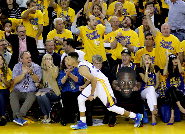 OAKLAND, CA - JUNE 13: Stephen Curry #30 of the Golden State Warriors celebrates against the Cleveland Cavaliers during the second quarter in Game 5 of the 2016 NBA Finals at ORACLE Arena on June 13, 2016 in Oakland, California. NOTE TO USER: User expressly acknowledges and agrees that, by downloading and or using this photograph, User is consenting to the terms and conditions of the Getty Images License Agreement. (Photo by Bruce Bennett/Getty Images)
