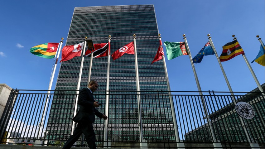 Flags by the UN headquarters ahead of the 71st session of the United Nations General Assembly