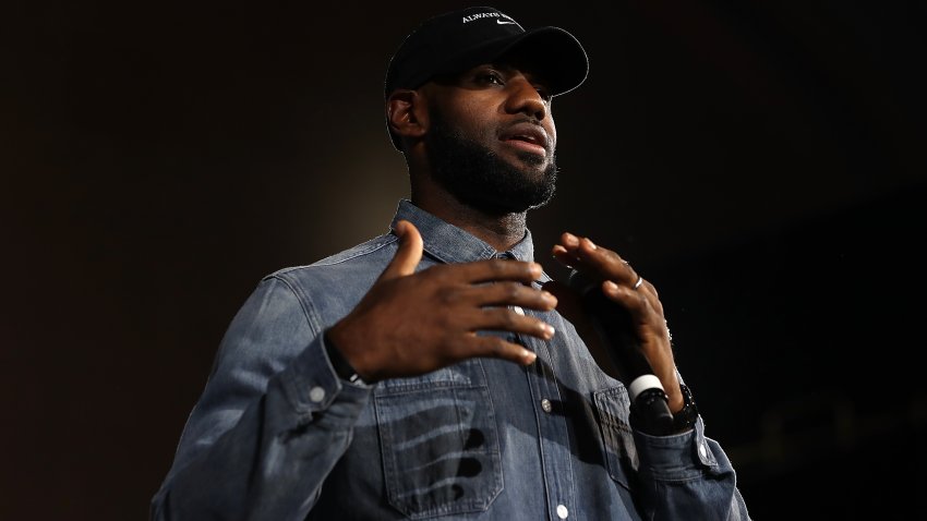 LeBron James speaks during a rally in 2016. On Thursday, James’ posted a video on his social media pages responding to Laura Ingraham’s “shut up and dribble” comments.
