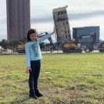 Halley, age 7, was excited to get a chance to see Dallas’ own Leaning Tower after hearing about the implosion gone wrong on the radio and the news. Who needs a trip to Italy when you can take a family day in the big city?!?