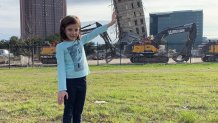 Halley, age 7, was excited to get a chance to see Dallas’ own Leaning Tower after hearing about the implosion gone wrong on the radio and the news. Who needs a trip to Italy when you can take a family day in the big city?!?