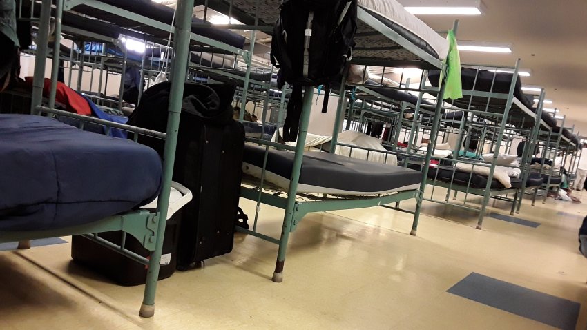 Bunks in a homeless shelter