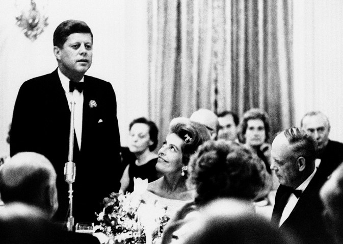 President JFK Speaking Dinner French minister 1962