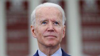 In this March 9, 2020, file photo, Democratic presidential candidate former Vice President Joe Biden speaks during a campaign rally at Renaissance High School in Detroit, Mich.