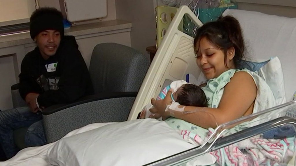 Alonzo Crawford and Olivia Soto with their new baby boy Alonzo Crawford, Jr. born at 1:26 a.m. at John Peter Smith Hospital in Fort Worth.