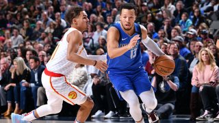 Jalen Brunson #13 of the Dallas Mavericks handles the ball during the game against the Atlanta Hawks on Feb. 1, 2020 at the American Airlines Center in Dallas, Texas.