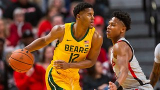 Guard Jared Butler #12 of the Baylor Bears handles the ball against guard Terrence Shannon #1 of the Texas Tech Red Raiders during the first half of the college basketball game on Jan. 7, 2020 at United Supermarkets Arena in Lubbock, Texas.