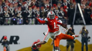 Ohio State Buckeyes cornerback Jeff Okudah (1) miss a pass during the PlayStation Fiesta Bowl college football game between the Clemson Tigers and the Ohio State Buckeyes on December 28, 2019 at State Farm Stadium in Glendale, Arizona.