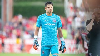 FC Dallas goalkeeper Jesse Gonzalez (#1) walks off the field during the MLS soccer game between FC Dallas and Toronto FC on June 22, 2019, at Toyota Stadium in Frisco, Texas.