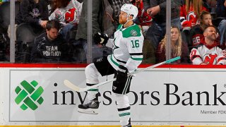 Joe Pavelski #16 of the Dallas Stars celebrates his overtime goal against the New Jersey Devils at Prudential Center on Feb. 1, 2020 in Newark, New Jersey.