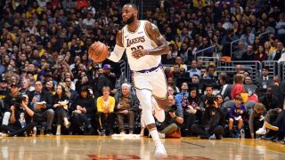 LeBron James #23 of the Los Angeles Lakers handles the ball during the game against the Dallas Mavericks on Dec. 29, 2019 at STAPLES Center in Los Angeles, California.