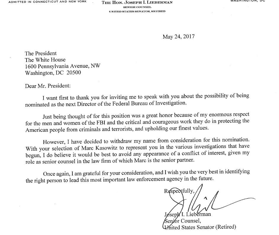 Lieberman Former Connecticut Sen. Joe Lieberman Withdraws Name From FBI Director ...