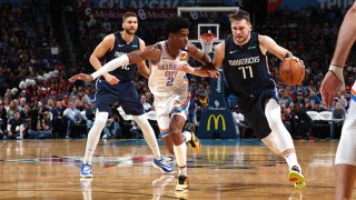 Luka Doncic #77 of the Dallas Mavericks handles the ball against the Oklahoma City Thunder on Jan. 27, 2020 at Chesapeake Energy Arena in Oklahoma City, Oklahoma.