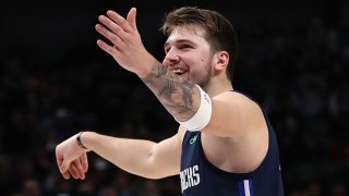 Luka Doncic #77 of the Dallas Mavericks reacts during play against the Sacramento Kings in the second half at American Airlines Center on Feb. 12, 2020 in Dallas, Texas.