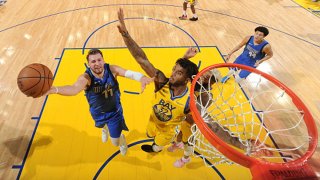 Luka Doncic #77 of the Dallas Mavericks shoots the ball against the Golden State Warriors on Dec. 28, 2019 at Chase Center in San Francisco, California.