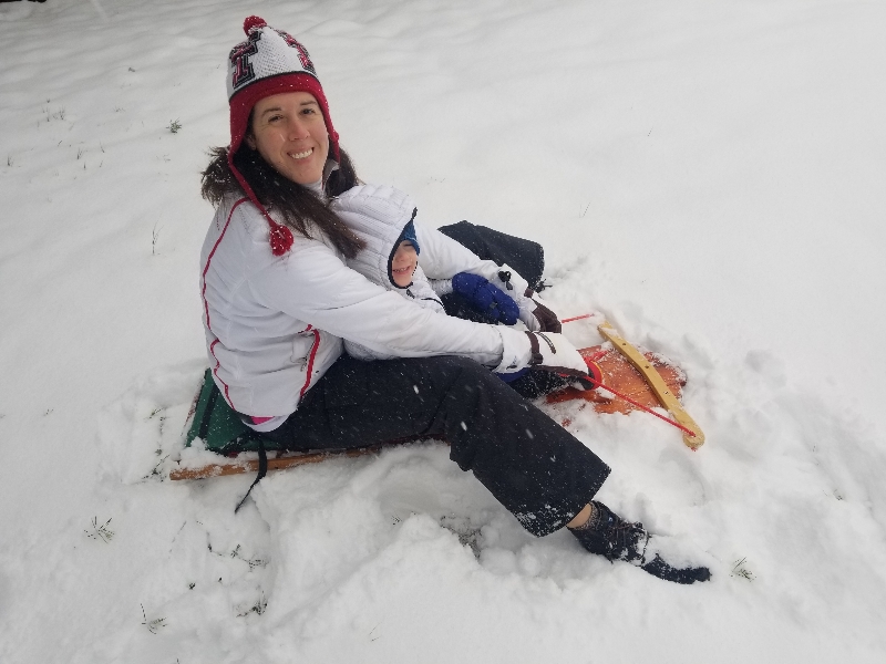 Who knew when we gave this sled we used at the Cabin in Cloudcroft,  NM that my daughter in Midland would find a use for it!!