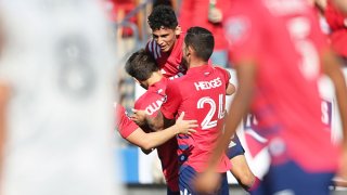 Ricardo Pepi #16 of FC Dallas celebrates with his team mates 2nd goal for his team during an MLS match between FC Dallas and Montreal Impact at Toyota Stadium on March 7, 2020 in Frisco, Texas.