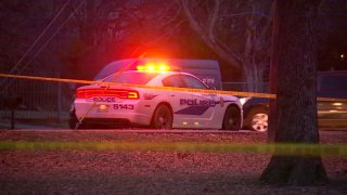 Police respond to Seagoville High School in Dallas, Texas, where a gunshot was fired during a fight between students on Monday, Dec. 9, 2019.