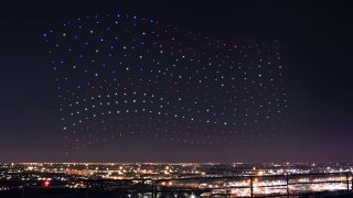 An Intel Shooting Star drones fleet lights up the sky in an Amer