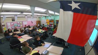 Texas flag in a classroom at Boles Junior High in Arlington