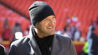 Tony Romo before the AFC Championship game between the Tennessee Titans and Kansas City Chiefs on Jan. 19, 2020 at Arrowhead Stadium in Kansas City, Missouri.