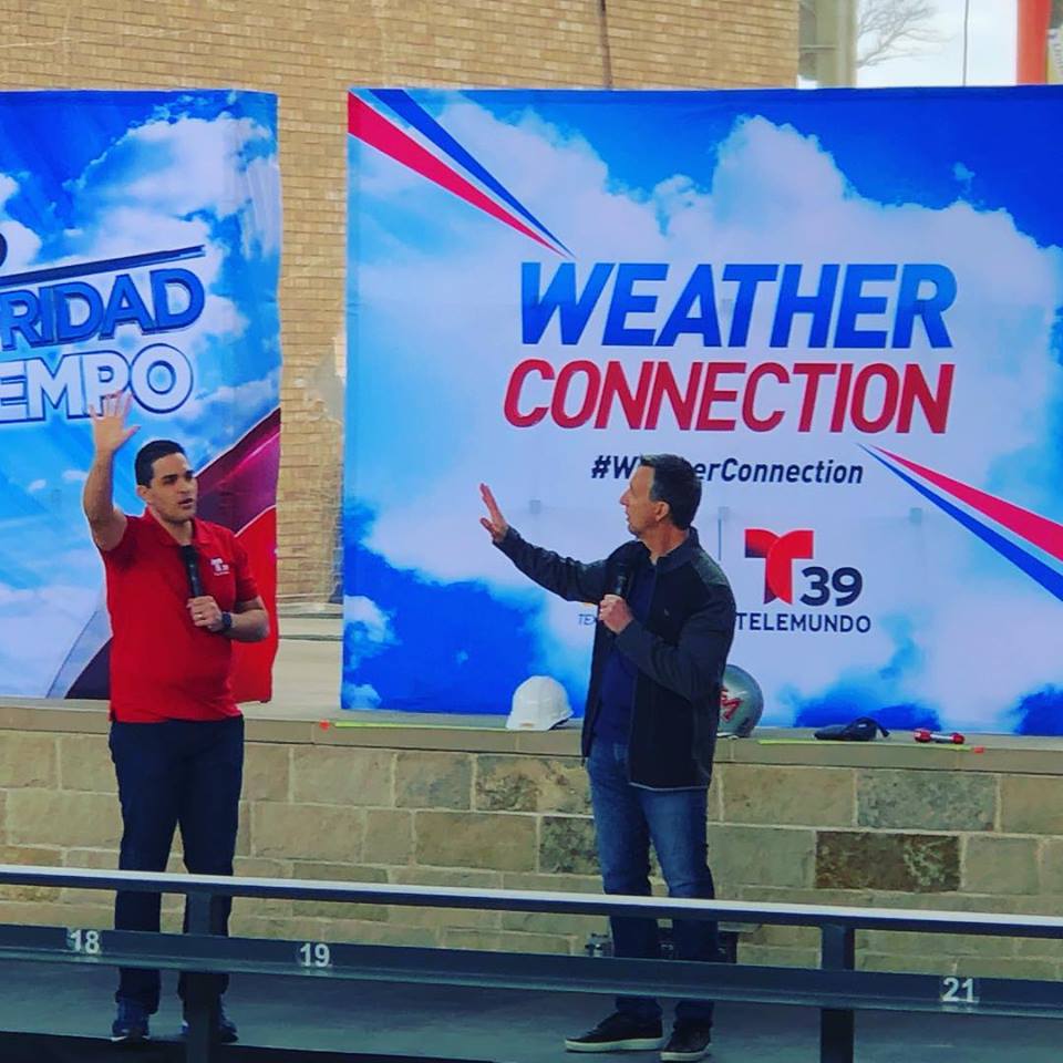 NBC 5 Chief Meteorologist Rick Mitchell and Telemundo 39 Chief Meteorologist Nestor Flecha talked to the audience about spring storm safety at the Weather Connection event at Texas Live!