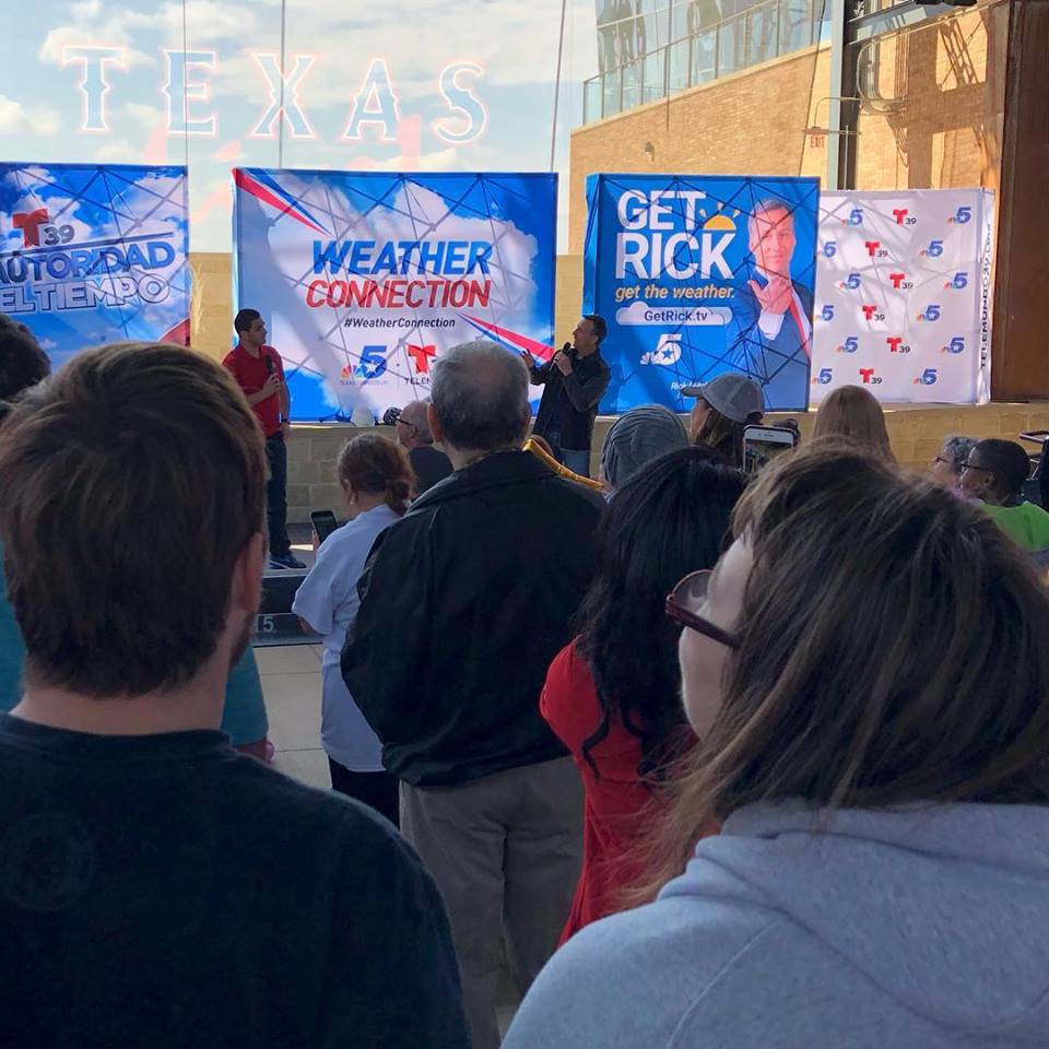 NBC 5 Chief Meteorologist Rick Mitchell and Telemundo 39 Chief Meteorologist Nestor Flecha talked to the audience about spring storm safety at the Weather Connection event at Texas Live!
