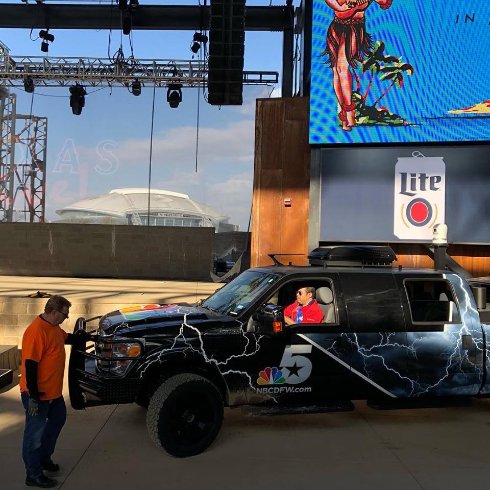 Texas Lightning Truck getting into place at the Weather Connection event at Texas Live!