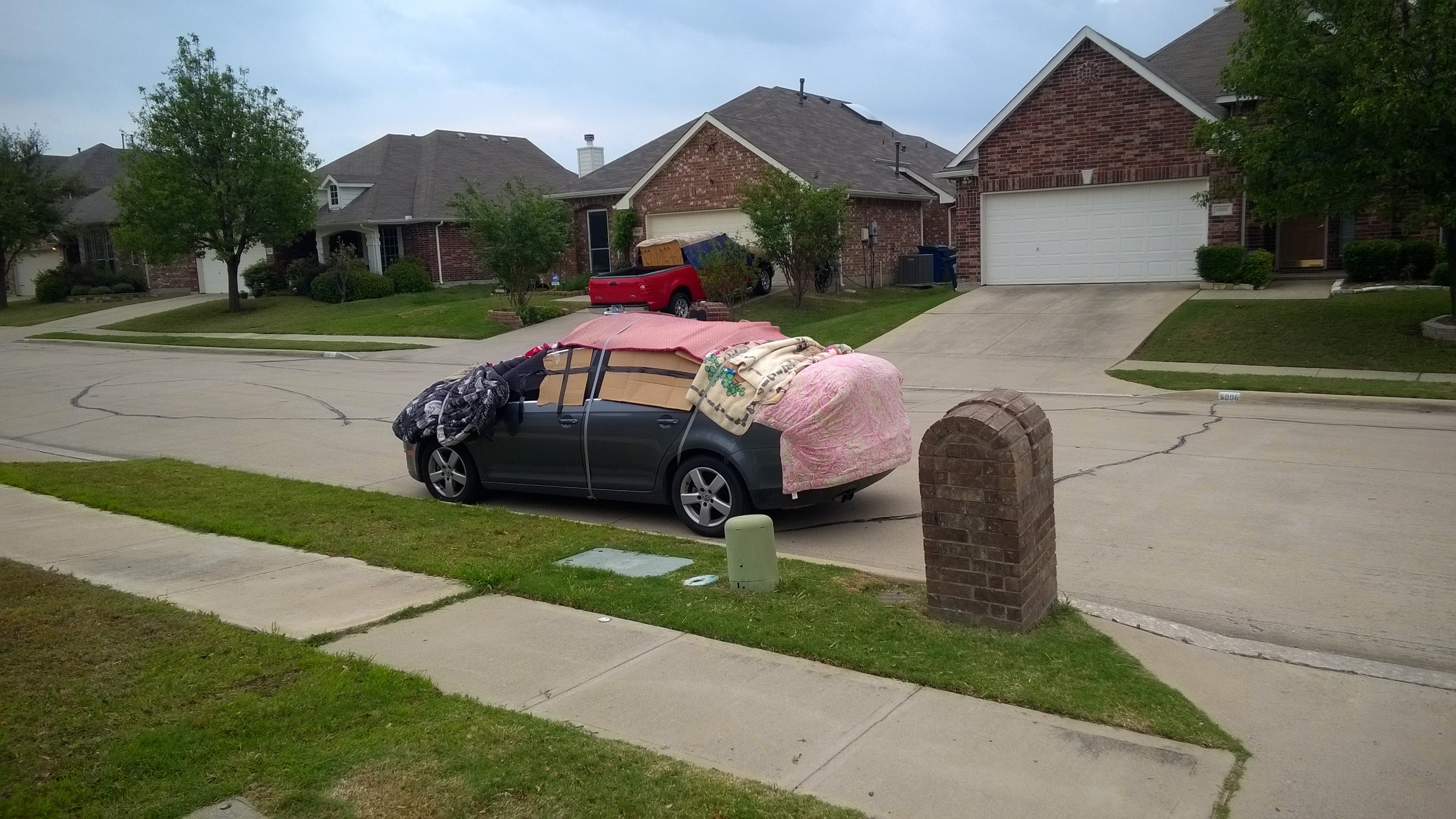 #hailmagedon My daughters car is somewhat ready for the severe weather tonight. #sachse #Round3 #hailmagedon