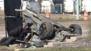 Two men were killed Sunday when their vehicle crashed into a light pole at South Belt Line Road and Lone Star Parkway in Grand Prairie, police say.