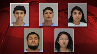 Five people were arrested Saturday in connection to a deadly shooting in Dallas Saturday, police say. Clockwise from top left: Luis Gonzalez, Jose Garcia, Laysha Garcia, Dunia Figueroa and Christopher Avila.