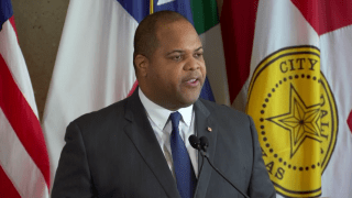 Dallas Mayor Eric Johnson speaks during a news conference on March 13, 2020, the morning after the county's declaration of a public health emergency.
