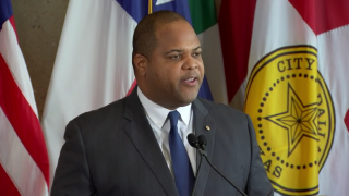 Dallas Mayor Eric Johnson speaks during a news conference on March 13, 2020, the morning after the county's declaration of a public health emergency.