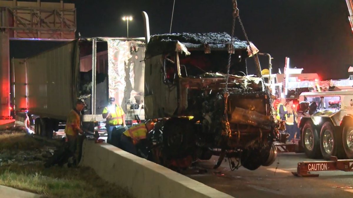 18Wheeler Carrying Mail Catches Fire After Crash in Euless NBC 5