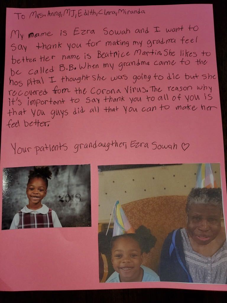 An 8-year-old girl wrote a letter to the nurses who made “my grandmother feel better” while she was hospitalized in Fort Worth for coronavirus.