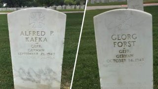 Two tombstones at the Fort Sam Houston National Cemetery is inscribed with the modified iron cross and swastika, markings from the Nazi regime. The Department of Veteran Affairs said they will remove the tombstones of three German POWs that carry these markings.