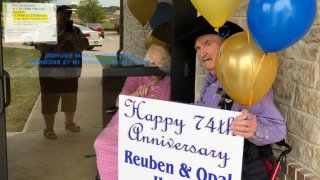 Opal and Reuben Hager of Parker County recently celebrated their 74th anniversary. She's in a nursing home. Yet even with social distancing keeping them apart, their love endures.