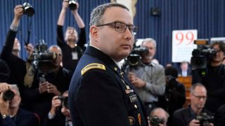 Lt. Col. Alexander Vindman, National Security Council Director for European Affairs, arrives to testify before the House Intelligence Committee in the Longworth House Office Building on Capitol Hill November 19, 2019 in Washington, D.C.